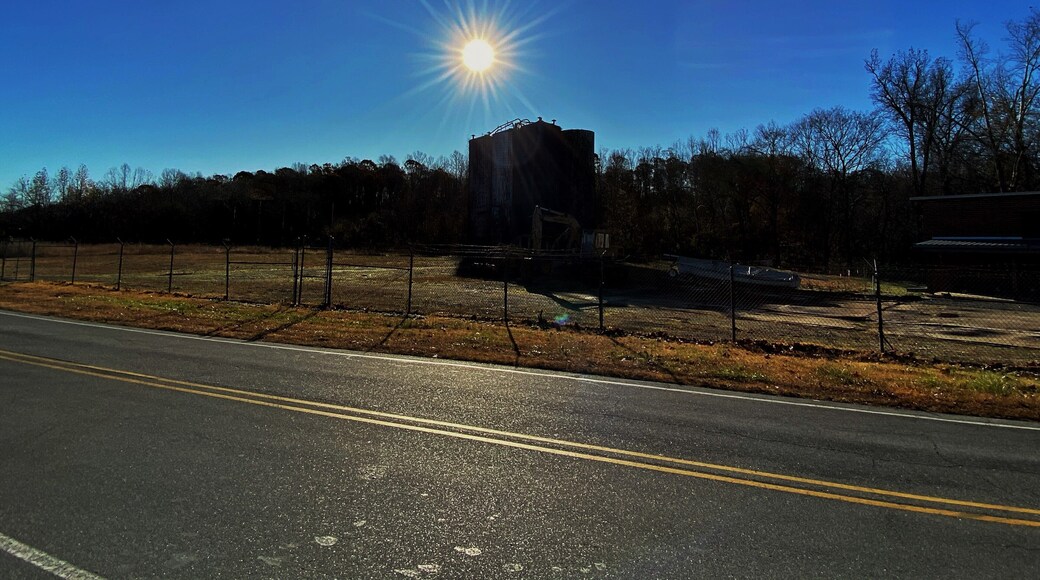 Sunrise over some abandoned silos