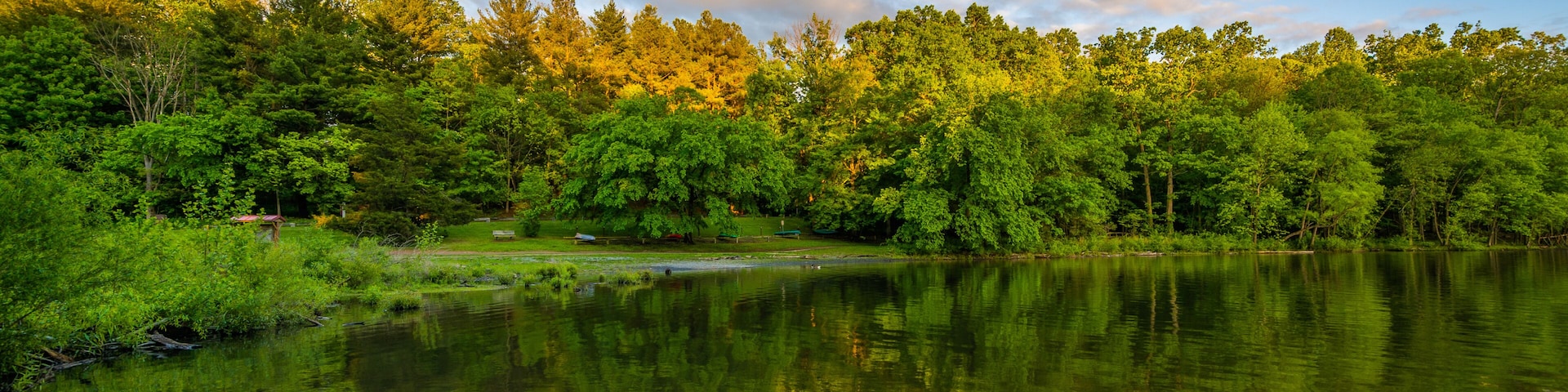 Lake Needwood at sunset, at Upper Rock Creek Park in Derwood, Maryland.