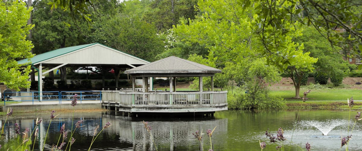 McLean Park which includes a fountain and a pond