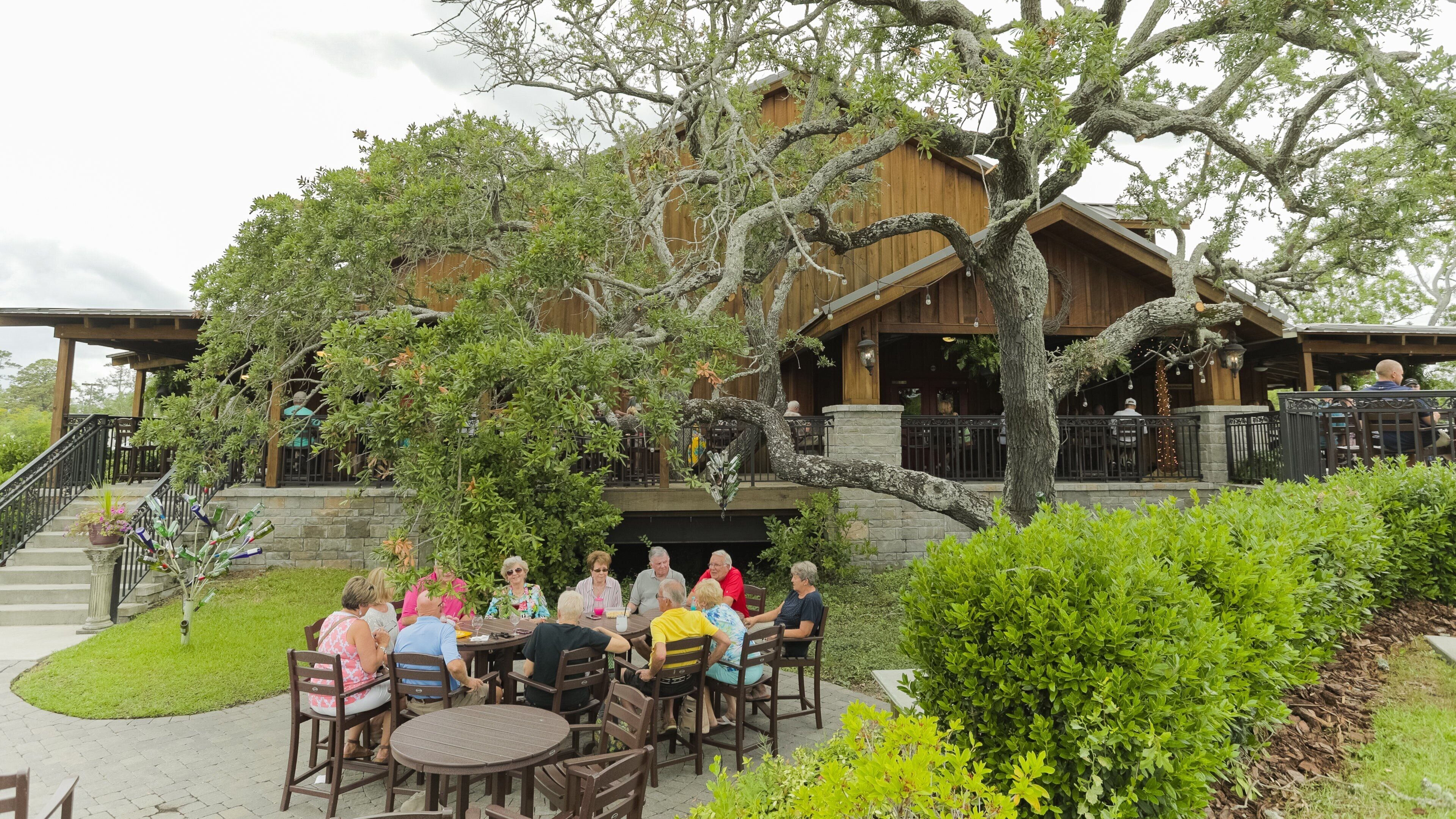 Duplin Winery showing outdoor eating as well as a small group of people