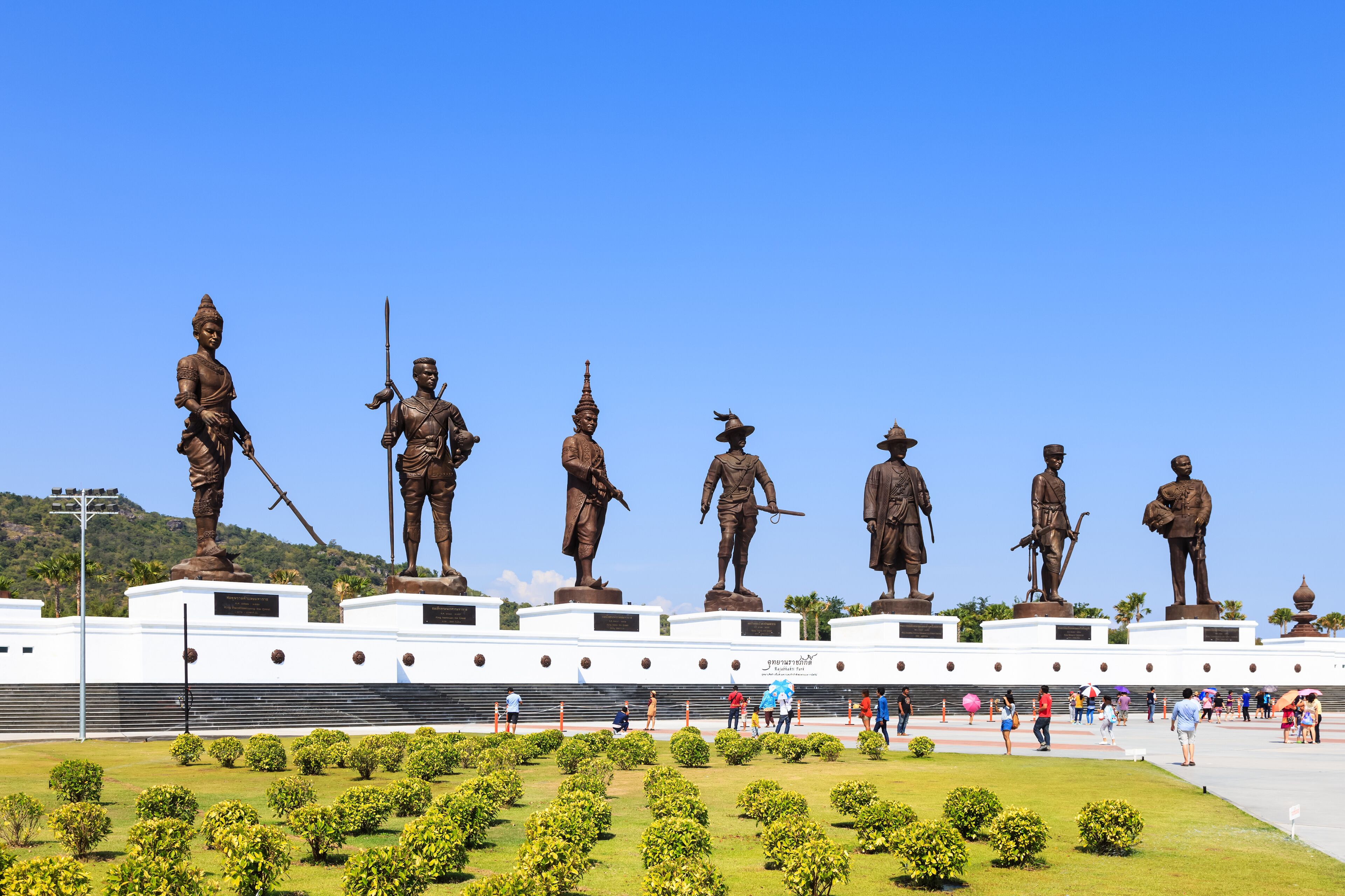 Hua Hin, Thailand - December 27, 2015: Seven statues of Thai gre