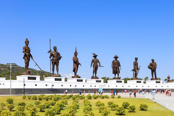 Hua Hin, Thailand - December 27, 2015: Seven statues of Thai gre