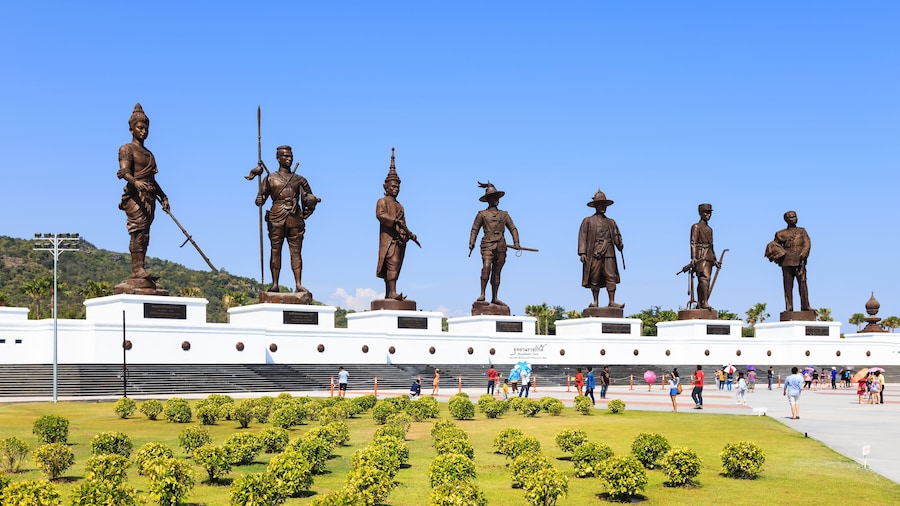 Hua Hin, Thailand - December 27, 2015: Seven statues of Thai gre