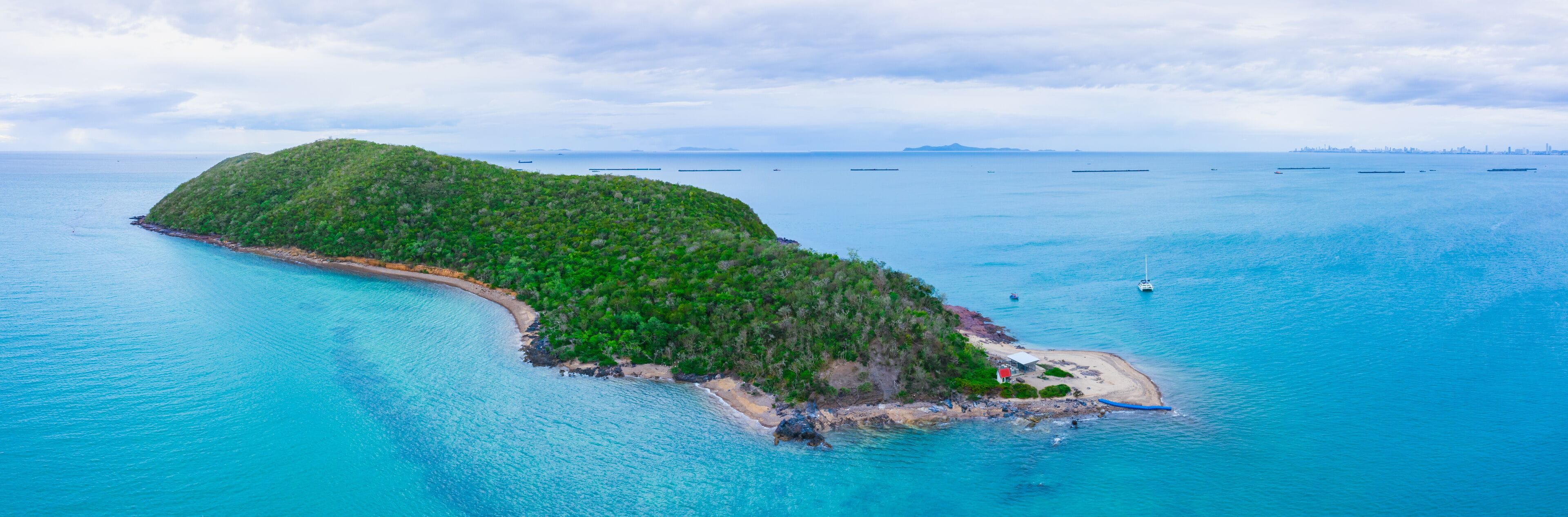 Aerial seascape with island in Sattahip city, Chonburi Thailand