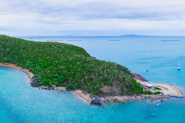 Aerial seascape with island in Sattahip city, Chonburi Thailand