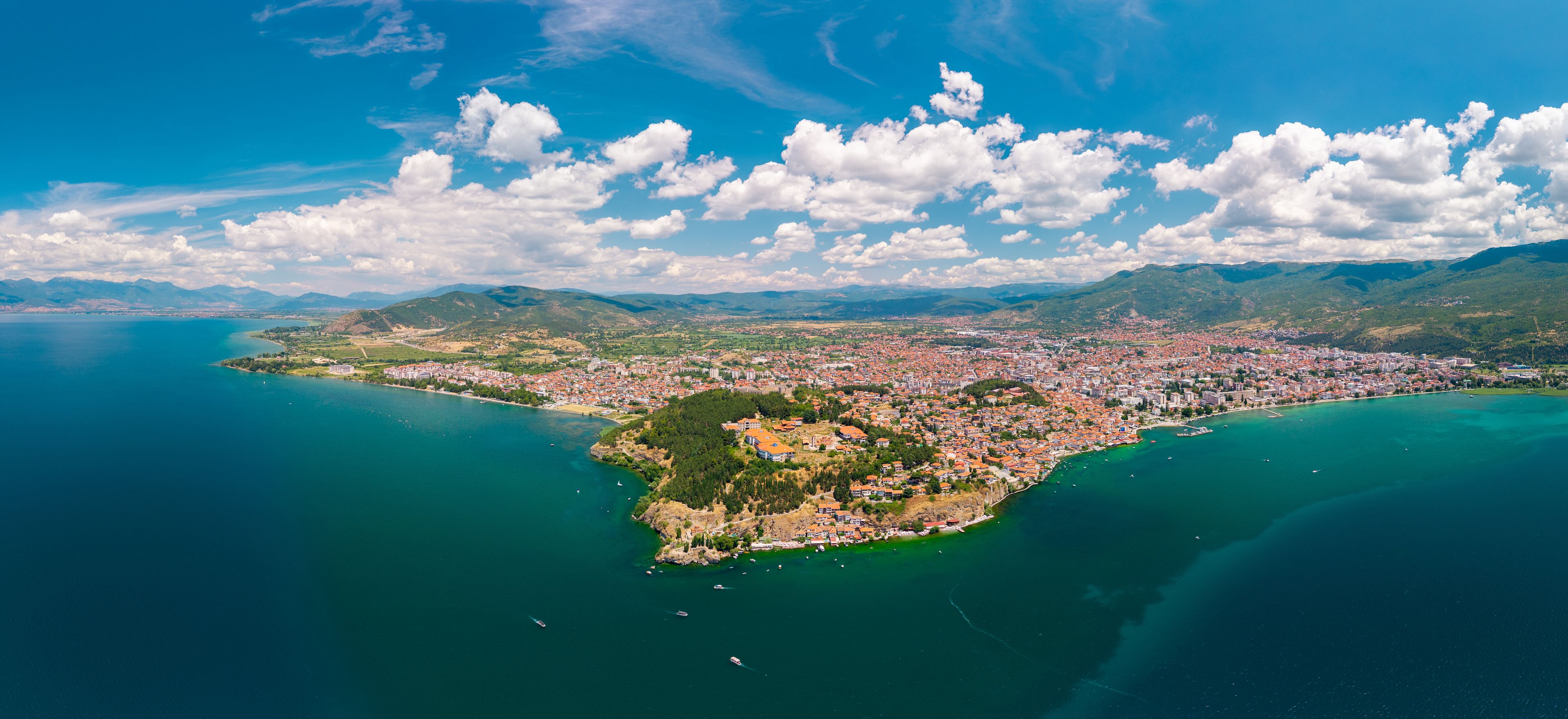 Aerial Panorama of Ohrid and Lake Ohrid North Macedonia