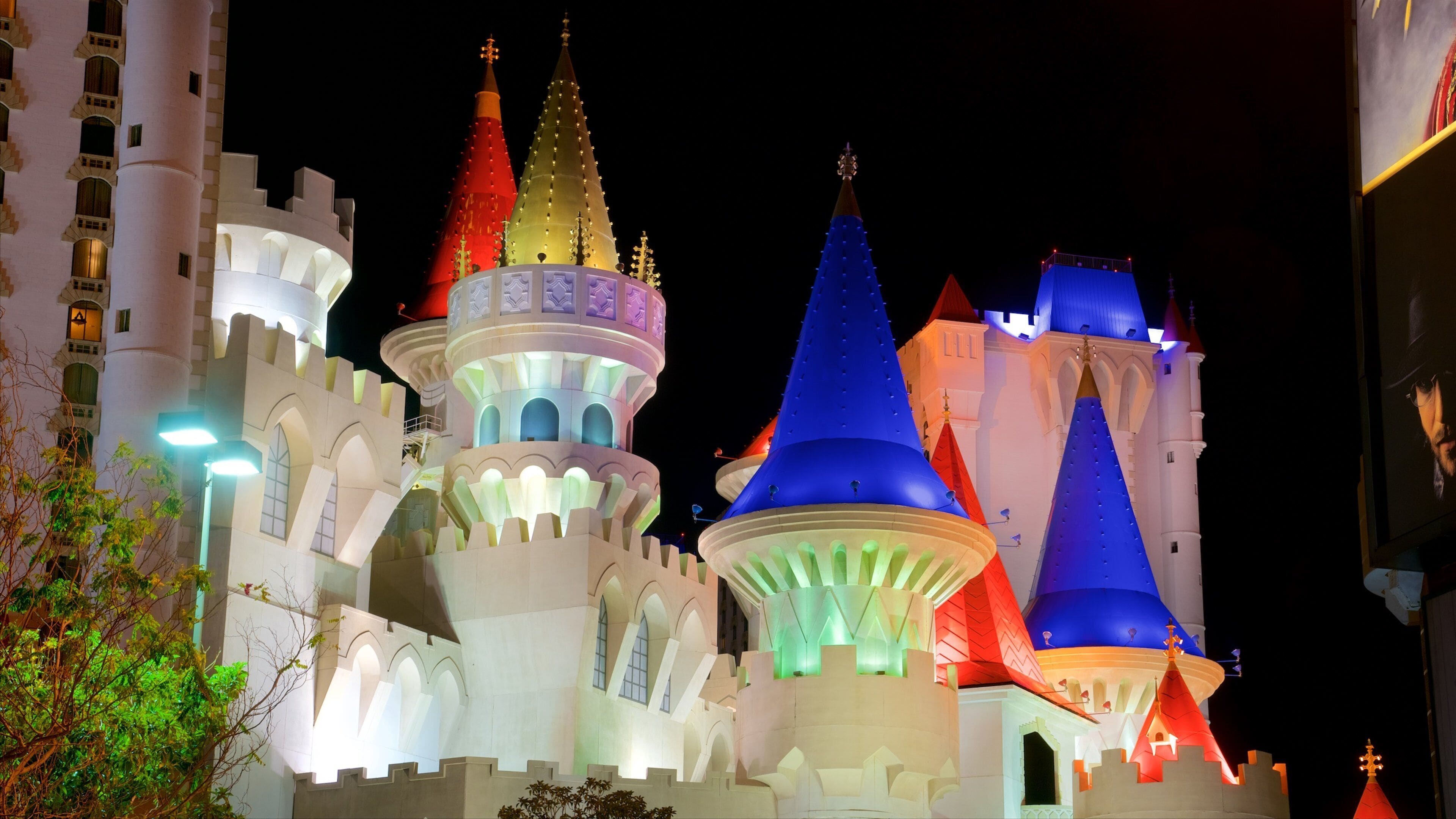 Excalibur Casino featuring night scenes and chateau or palace