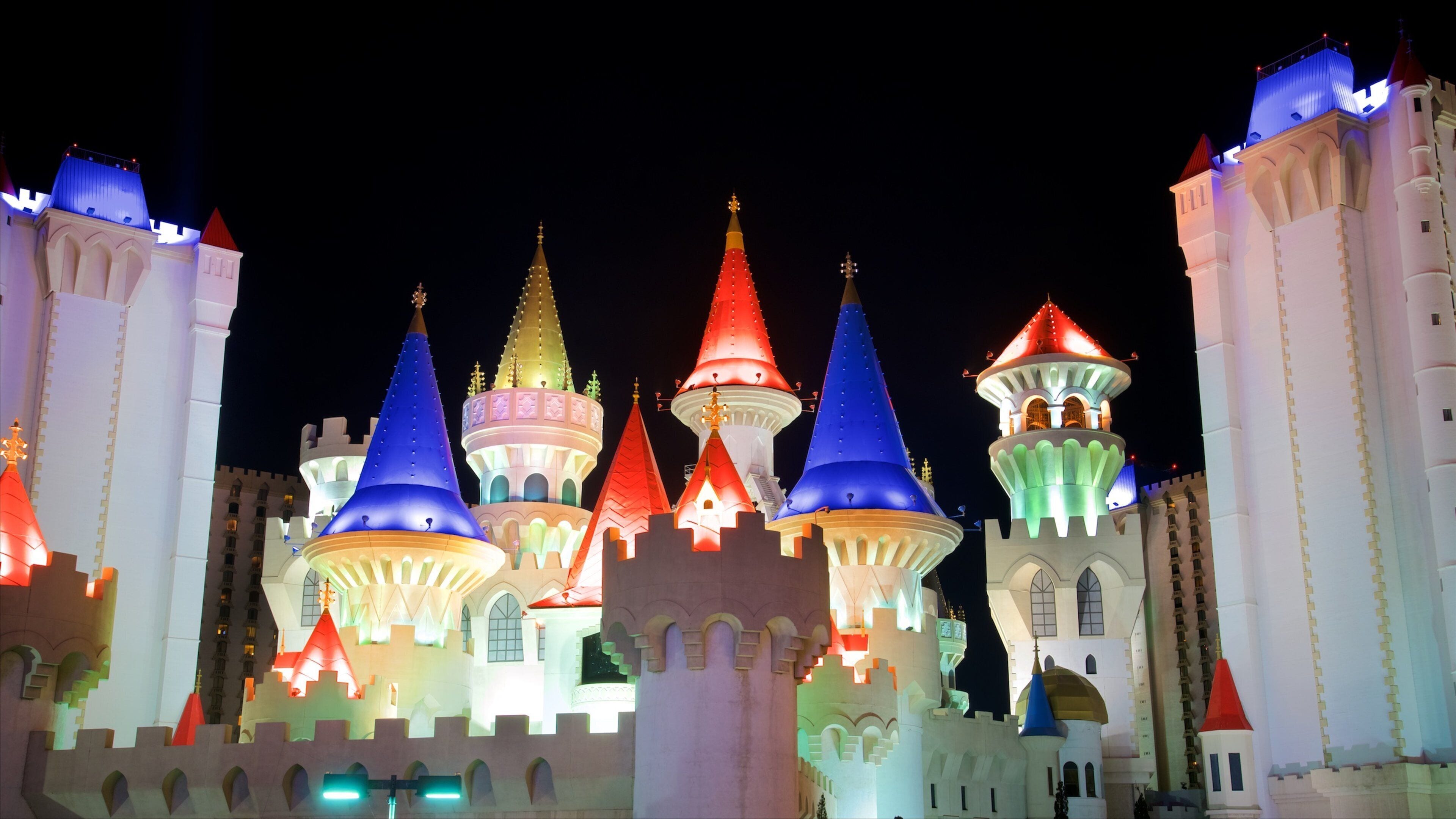 Excalibur Casino featuring night scenes and chateau or palace