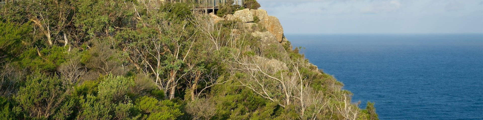 Un faro en un acantilado rocoso con abundante vegetación y vista al océano.