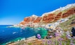 The old harbor of Ammoudi under the famous village of Ia at Santorini, Greece.