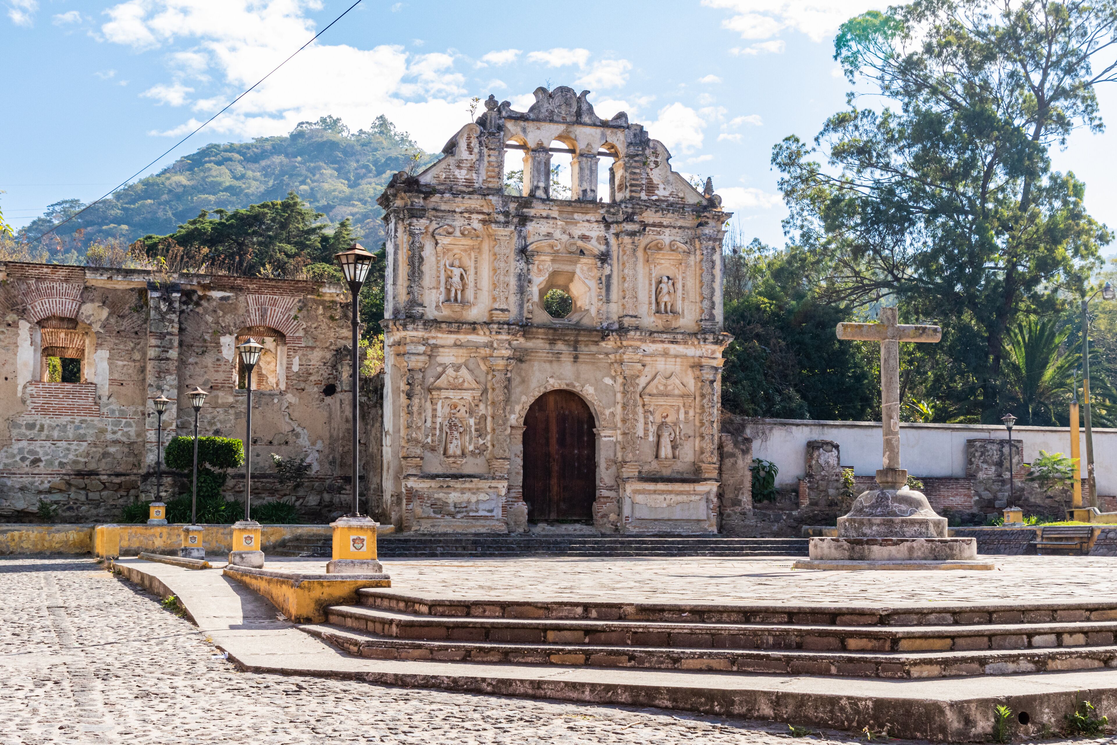ANTIGUA, SACATEPEQUEZ/GUATEMALA - December 23, 2018: The ruins of Santa Isabel church in the UNESCO World Heritage site of Antigua, Guatemala, on a Sunday before Christmas Day 2018.