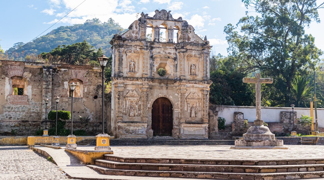 ANTIGUA, SACATEPEQUEZ/GUATEMALA - December 23, 2018: The ruins of Santa Isabel church in the UNESCO World Heritage site of Antigua, Guatemala, on a Sunday before Christmas Day 2018.