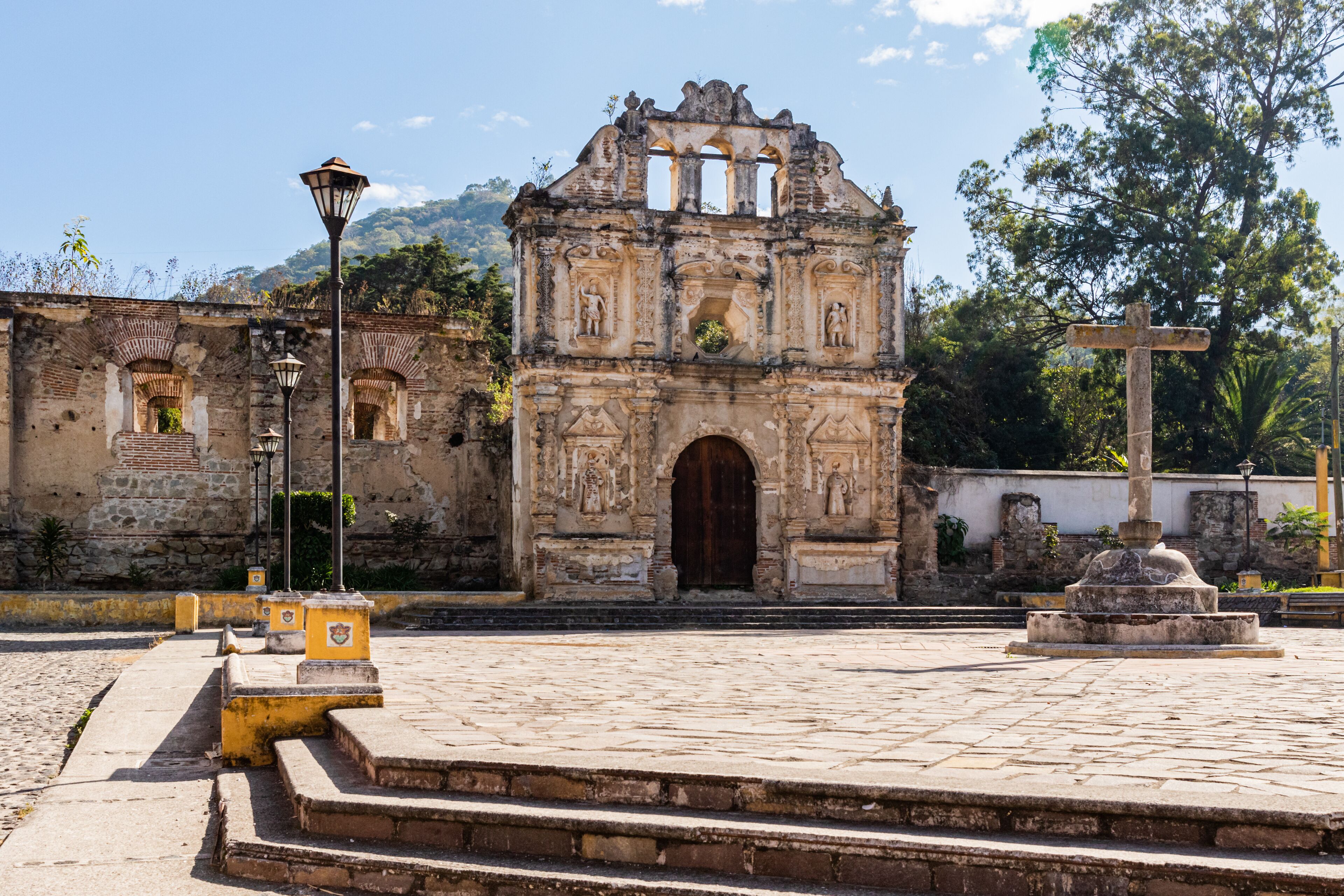 ANTIGUA, SACATEPEQUEZ/GUATEMALA - December 23, 2018: The ruins of Santa Isabel church in the UNESCO World Heritage site of Antigua, Guatemala, on a Sunday before Christmas Day 2018.
