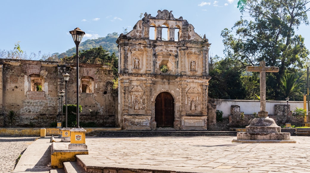 ANTIGUA, SACATEPEQUEZ/GUATEMALA - December 23, 2018: The ruins of Santa Isabel church in the UNESCO World Heritage site of Antigua, Guatemala, on a Sunday before Christmas Day 2018.