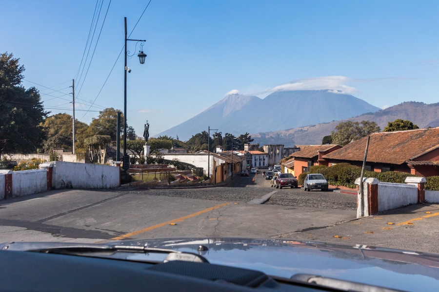 ANTIGUA, SACATEPEQUEZ/GUATEMALA - December 23, 2018: A scene in the UNESCO World Heritage site of Antigua, Guatemala, on a Sunday before Christmas Day 2018.
