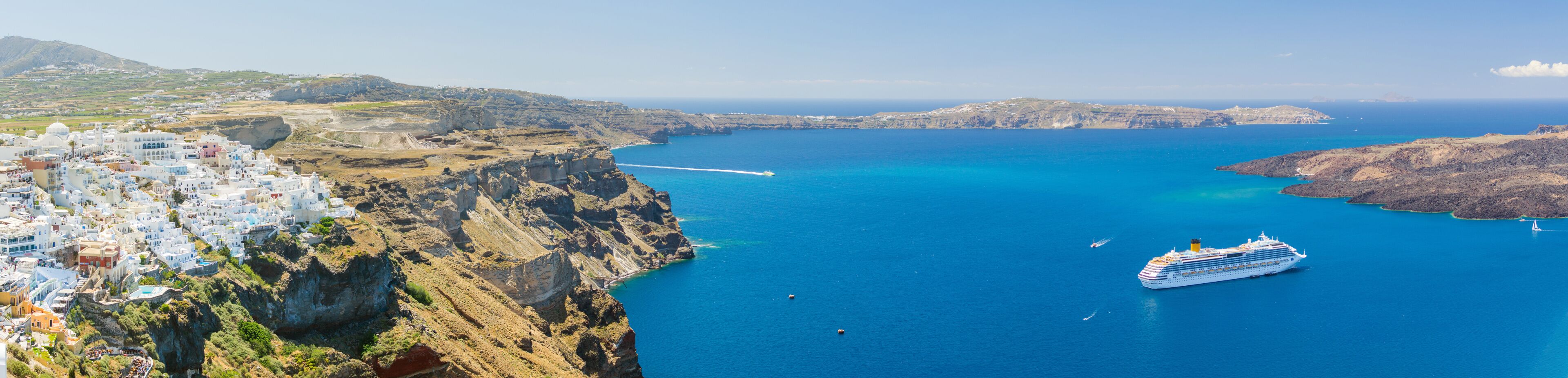 Nea Kameni volcanic island in Santorini Greece