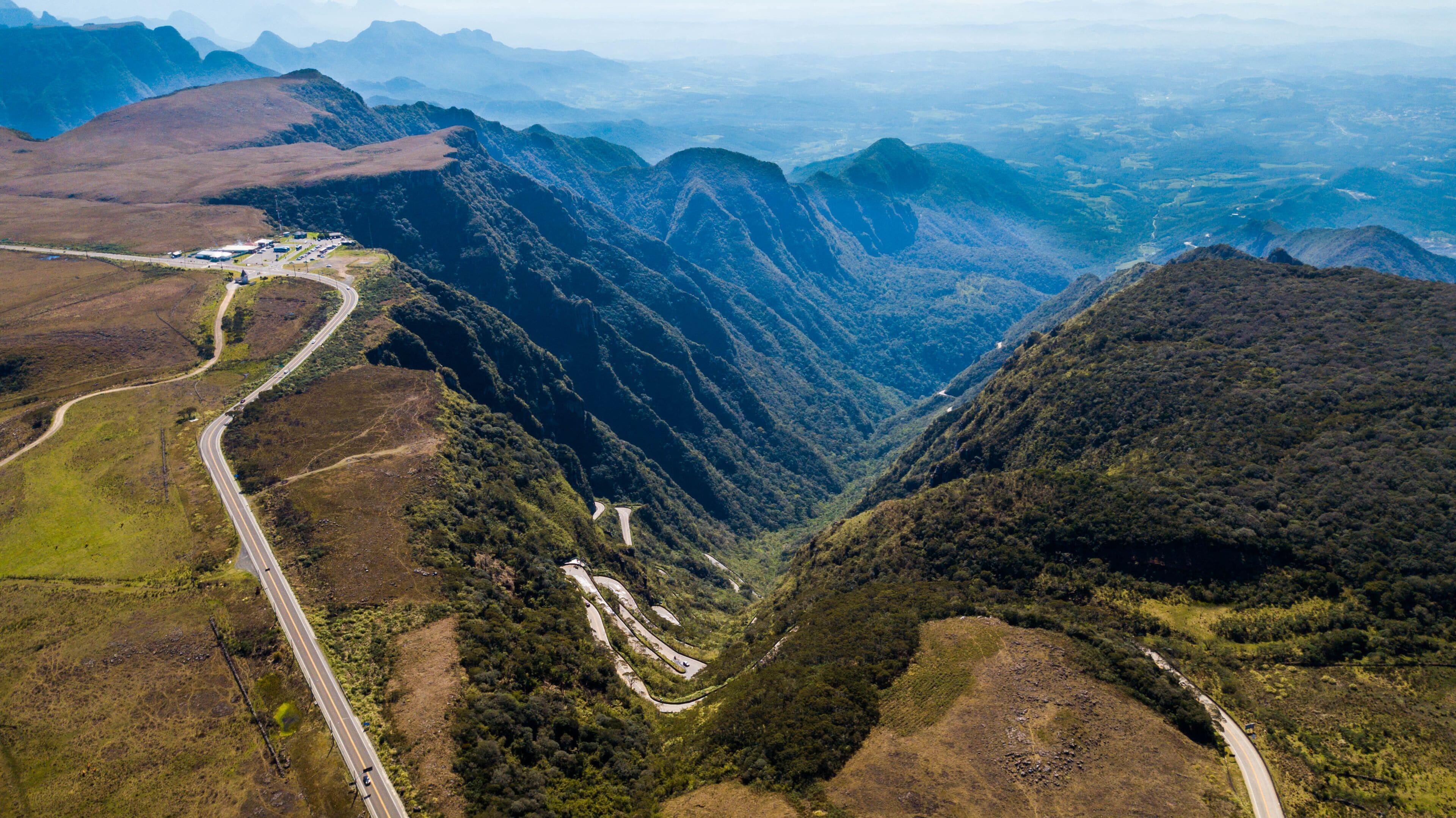 Aerial view of Serra do Rio do Rastro, in the Serra Catarinense. (Route Sierra of the trail river). Most beautiful and incredible road in Brazil