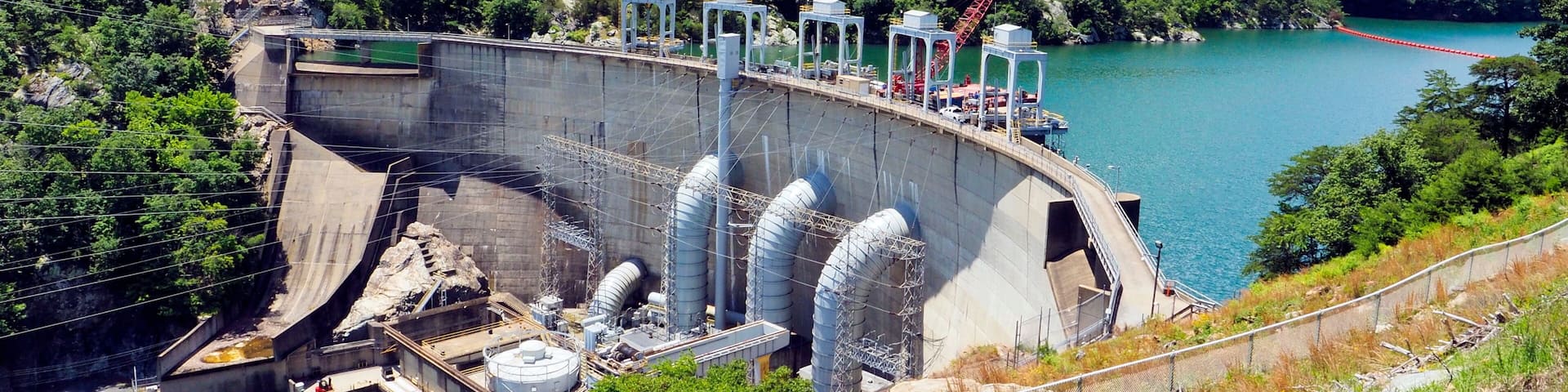 Images of the hydroelectric Smith Mountain Dam on the Roanoke River in Sandy Level, Virginia.