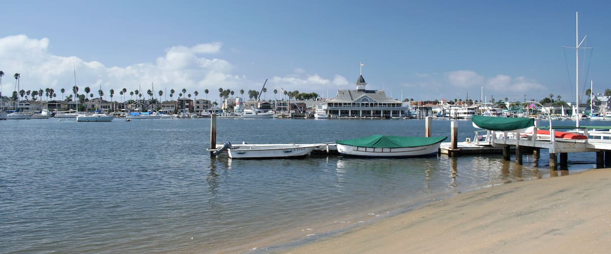 Balboa Island beach with the Pavilion in the background; Shutterstock ID 595732