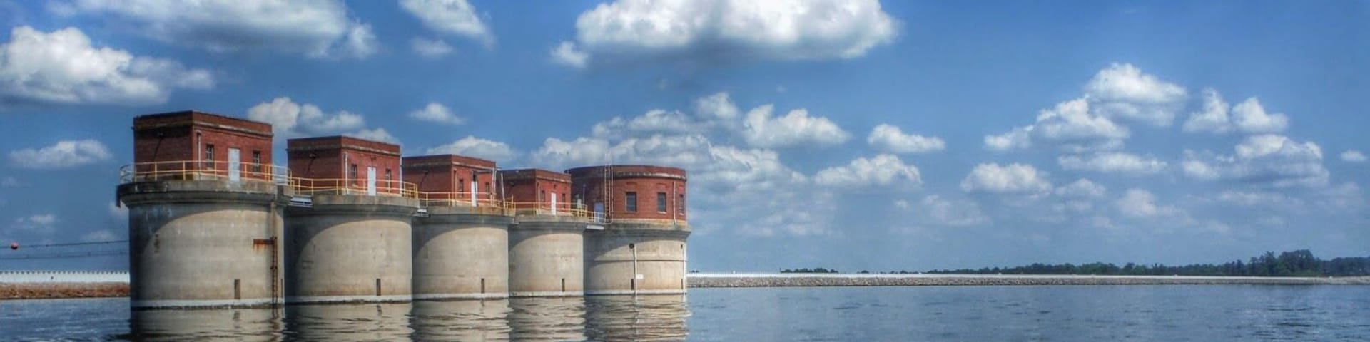 The 5 intake towers at Saluda Shoals Dam on Lake Murray (located Northwest of Columbia, SC). The dam is 1.7 miles long. The dam was the largest earthen dam in the world when completed in 1930 and the largest man-made lake in the world at that time. We live on this lake, about 10 miles by boat from the towers.
http://www.lakemurray-sc.com/
#lakemurray #southcarolina