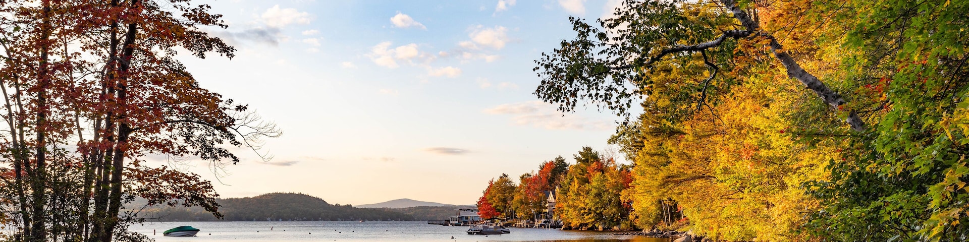 Autumn foliage framing Lake Sunapee, New Hampshire