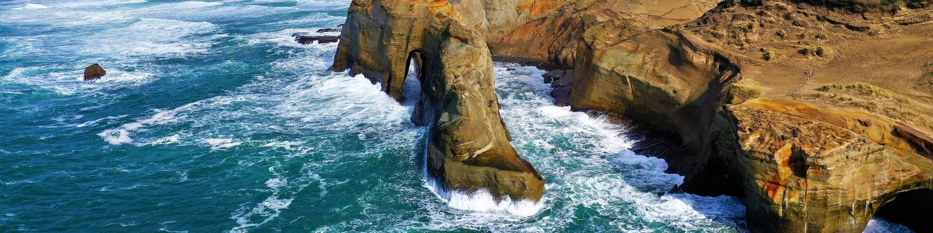 Aerial Cape Kiwanda Coastline in Oregon