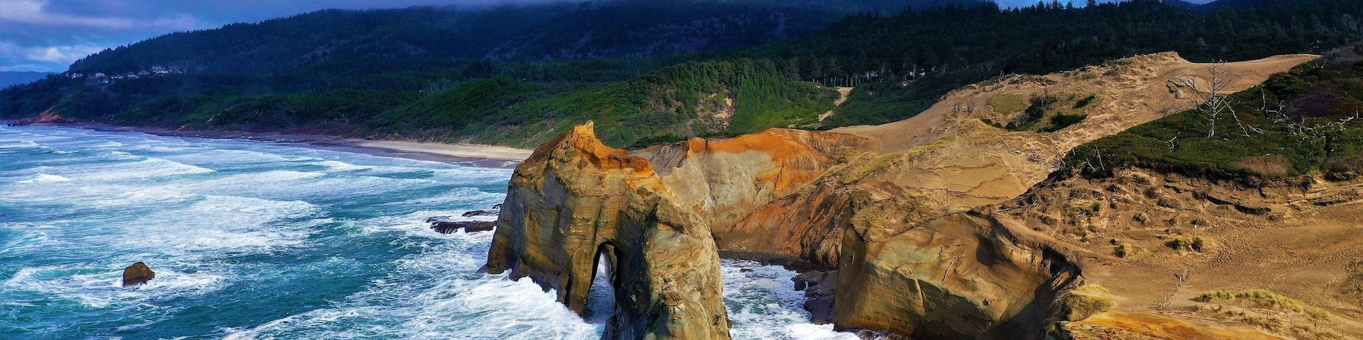 Aerial Cape Kiwanda Coastline in Oregon