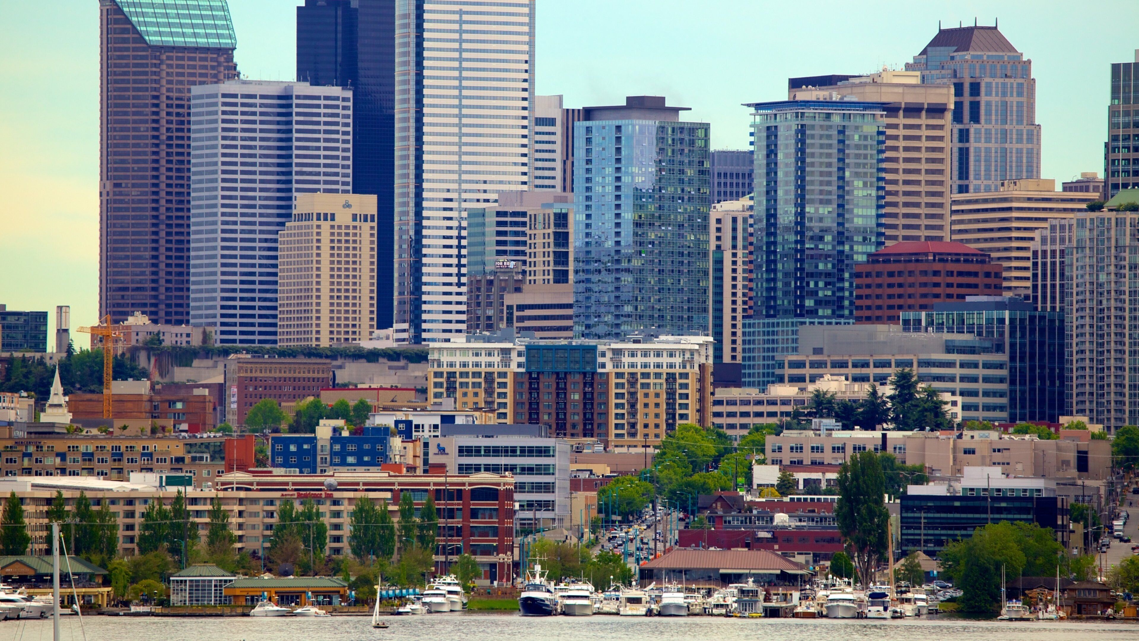 Lake Union featuring a bay or harbor and a city