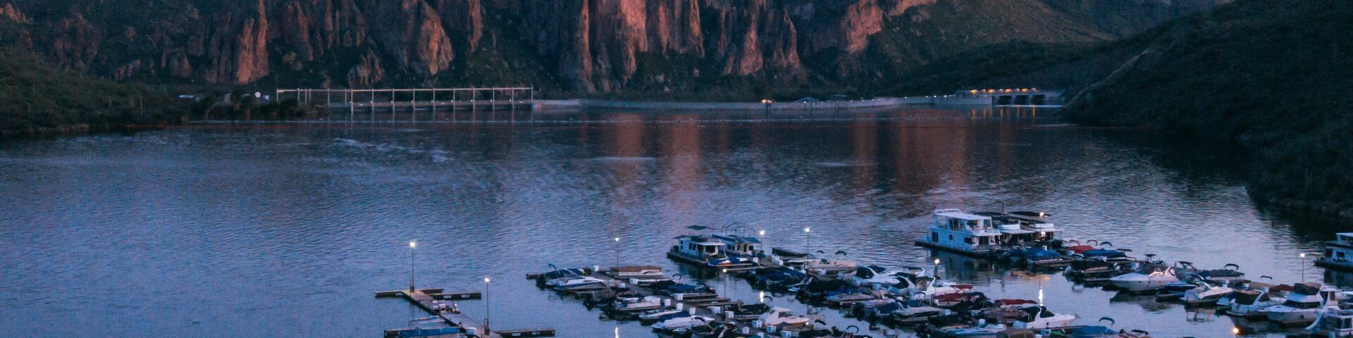 Saguaro Lake featuring a bay or harbor, night scenes and landscape views