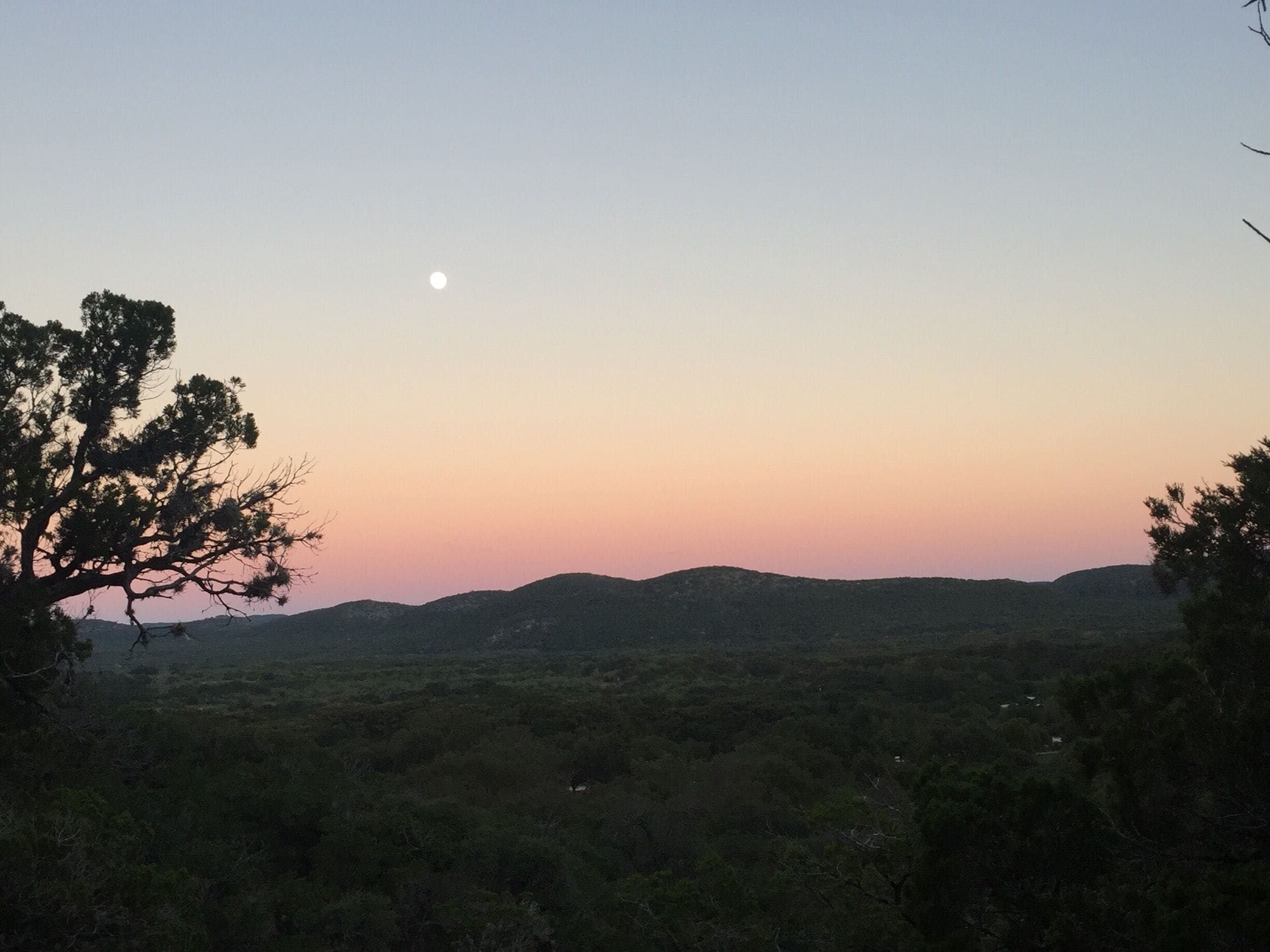 Moon over Texas Hill Country. View from the strenuous but worth it Bird Trail. 