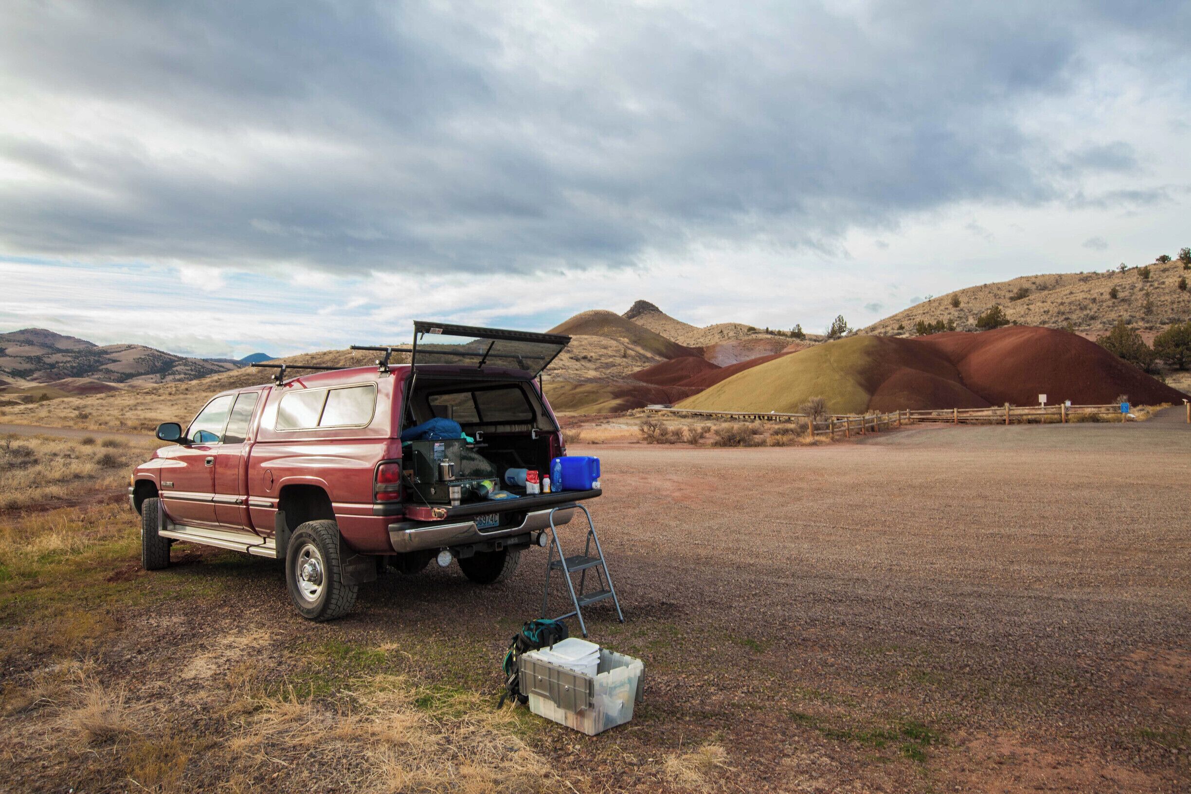 There is no overnight camping at the Painted Hills. so plan accordingly for morning or evening shots. Morning coffee A' La Tail-Gate' is permitted and a beautiful ranger station with picnic benches at the entrance makes a perfect lunch spot.