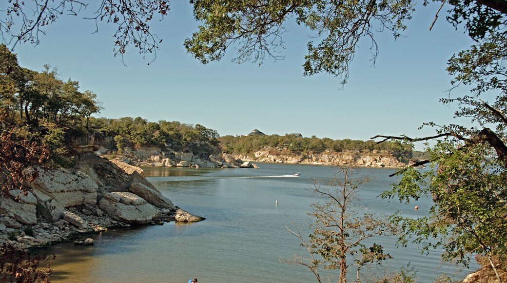 View of Lake Texoma at Eisenhower State Park outside Denison Texas and a man putting on his life vest to go kayaking.; Shutterstock ID 46891936; Purchase Order: -