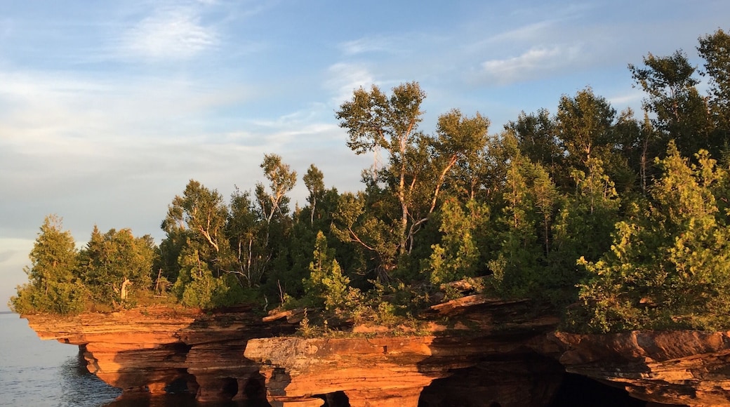 Sea caves on Devil's Island as seen from the Grand Tour sunset cruise.