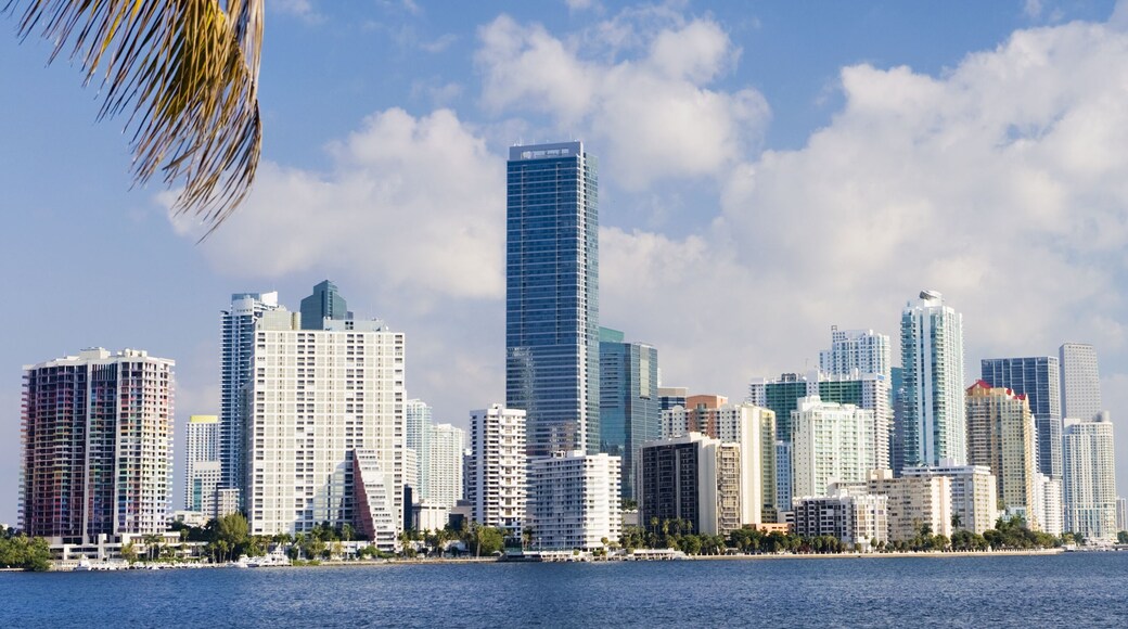 Brickell and downtown Miami skyline, Florida, USA. View across Biscayne Bay