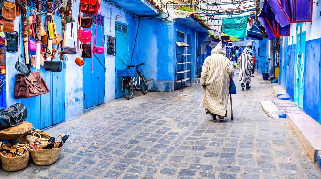 Amazing view of the street in the blue city of Chefchaouen. Location: Chefchaouen, Morocco, Africa. Artistic picture. Beauty world