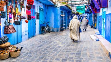 Amazing view of the street in the blue city of Chefchaouen. Location: Chefchaouen, Morocco, Africa. Artistic picture. Beauty world
