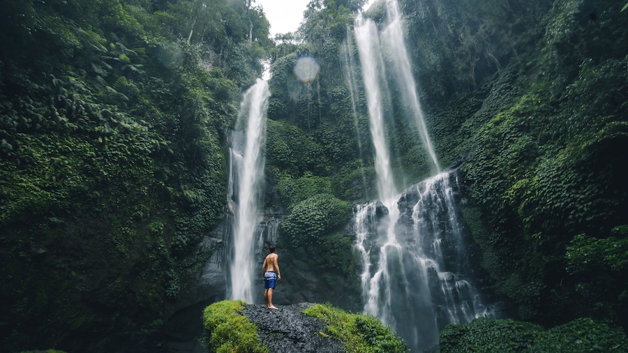 Panoramic view of the Sekumpul Waterfall is one of Bali's most scenic natural attractions.
