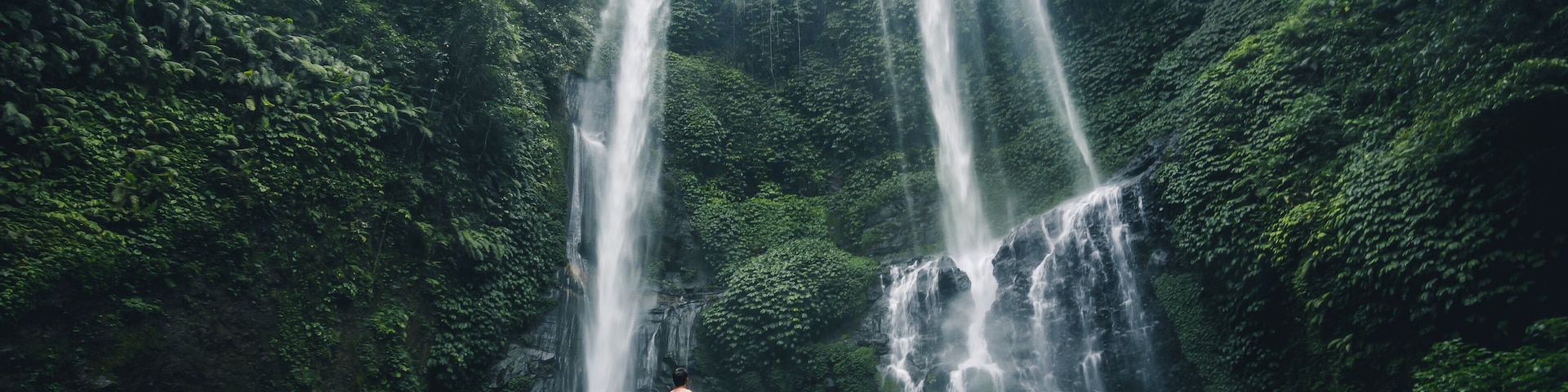 Panoramic view of the Sekumpul Waterfall is one of Bali's most scenic natural attractions.