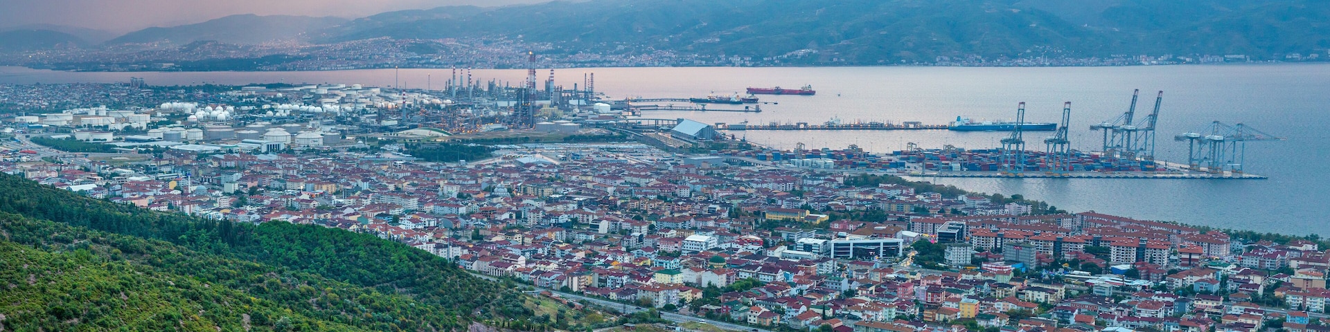 Wide angle panoramic view of Kocaeli city. Kocaeli Province is located at the easternmost end of the Marmara Sea around the Gulf of Izmit.