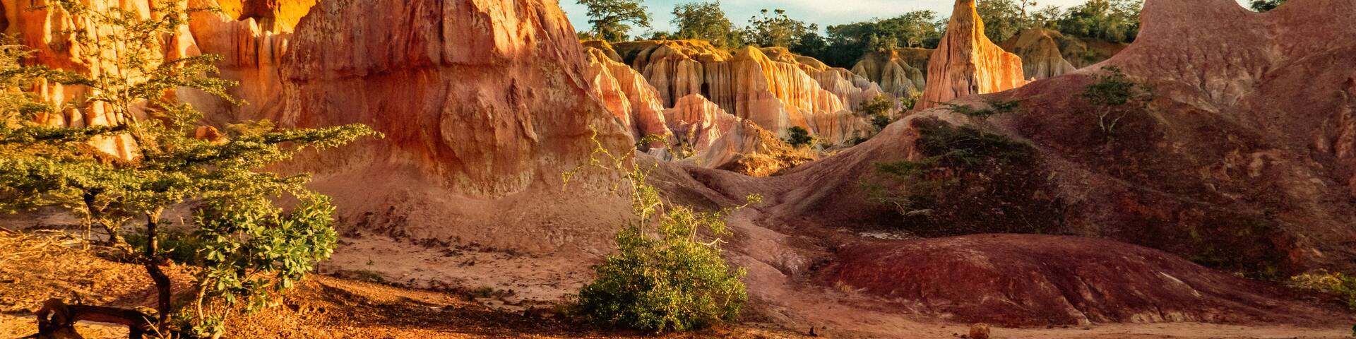 Scenic view of rock formations at Marafa Depression - Hell's Kitchen at sunset in Malindi, Kilifi County, Kenya