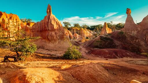 Scenic view of rock formations at Marafa Depression - Hell's Kitchen at sunset in Malindi, Kilifi County, Kenya