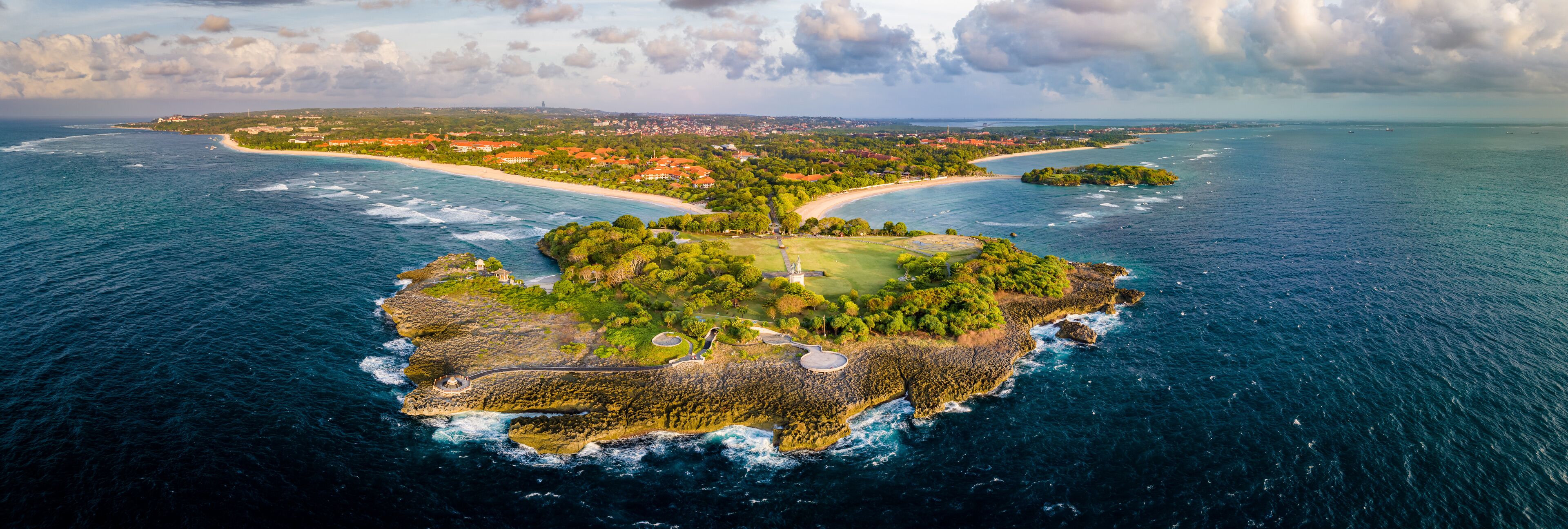 Aerial view of Nusa Dua Beach in Bali Indonesia with peninsula island