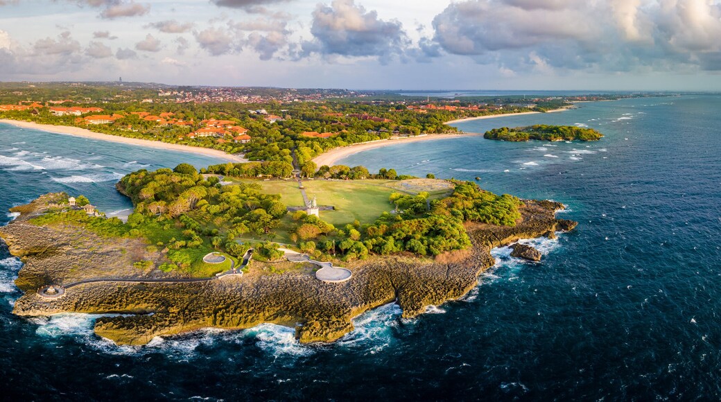 Aerial view of Nusa Dua Beach in Bali Indonesia with peninsula island
