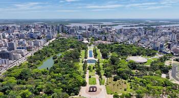 Porto Alegre Skyline At Porto Alegre In Rio Grande Do Sul Brazil. Downtown District. Highrise Buildings. Beautiful City Skyline. Porto Alegre Skyline At Porto Alegre In Rio Grande Do Sul Brazil.
