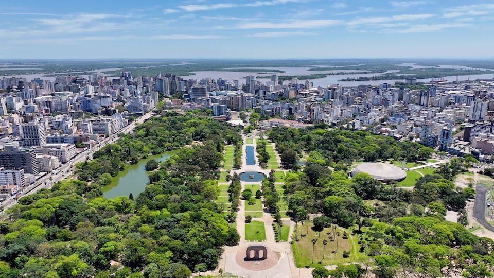 Porto Alegre Skyline At Porto Alegre In Rio Grande Do Sul Brazil. Downtown District. Highrise Buildings. Beautiful City Skyline. Porto Alegre Skyline At Porto Alegre In Rio Grande Do Sul Brazil.