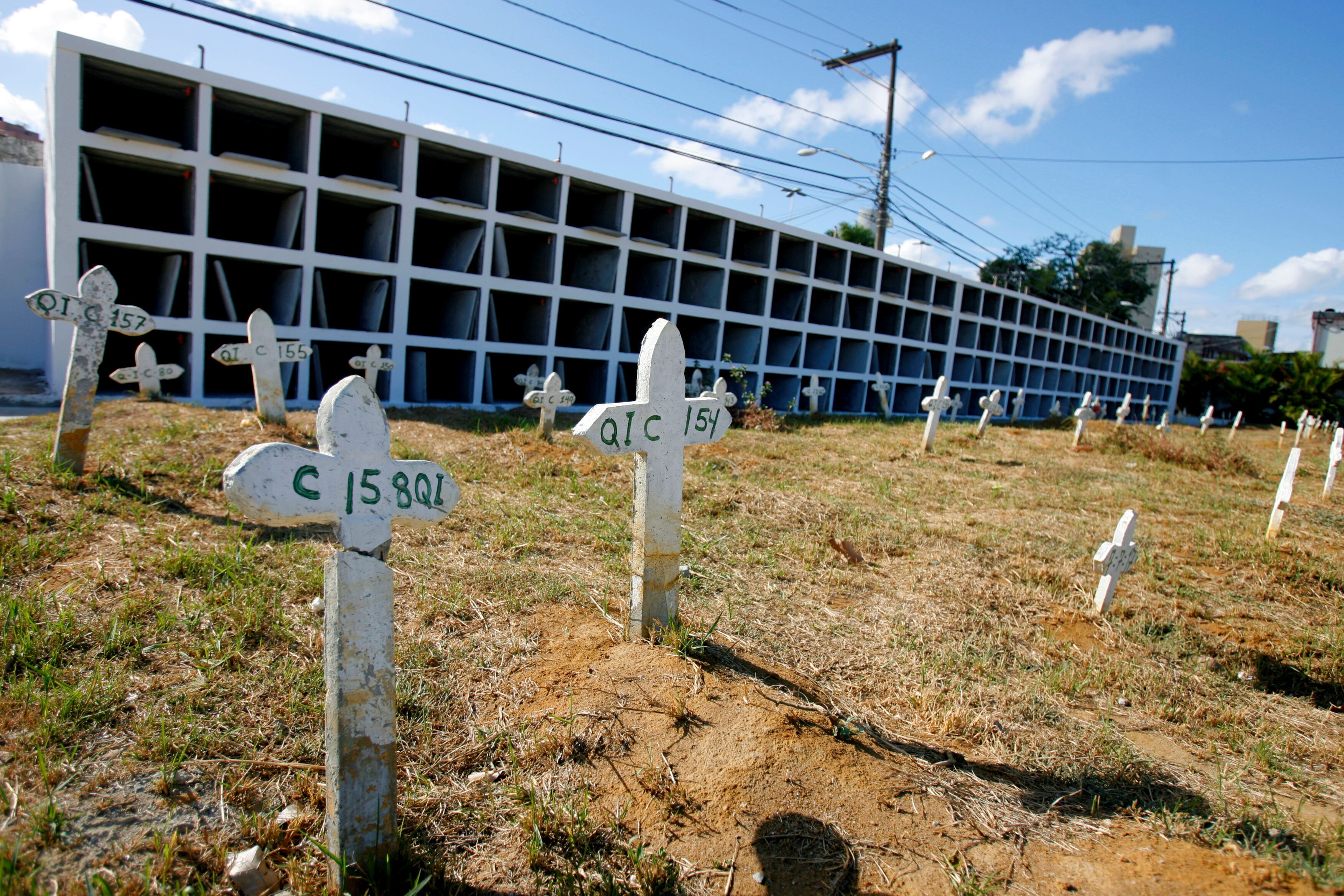 salvador, bahia / brazil - march 1, 2018: drawer-shaped graves are seen in the Municipal Cemetery of the Brotas neighborhood in the city of Salvador