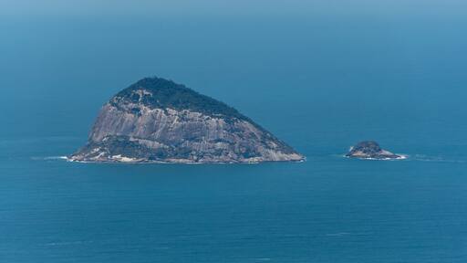 Wide view of Ilha Redonda from the Pedra Bonita viewpoint, a paradise in Rio de Janeiro, Brazil.