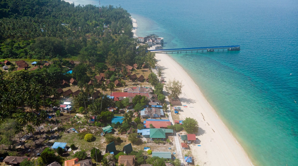 Aerial drone view of coastal scenery at Besar Island or Pulau Besar in Mersing, Johor, Malaysia