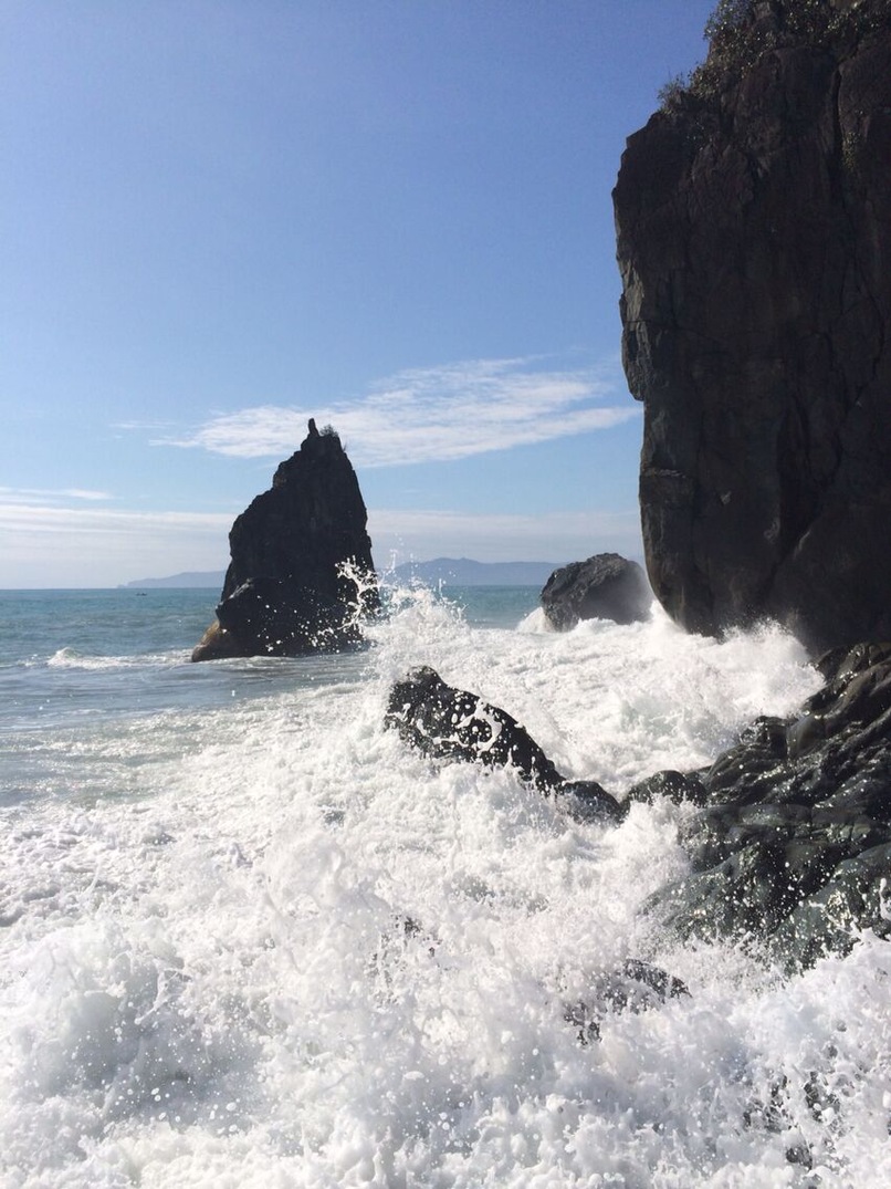 Amper Beach with its smooth black rocks bombarded by waves. #waves #shore #beach #philippines #baler #tourism #travel #nature #seashore #sea