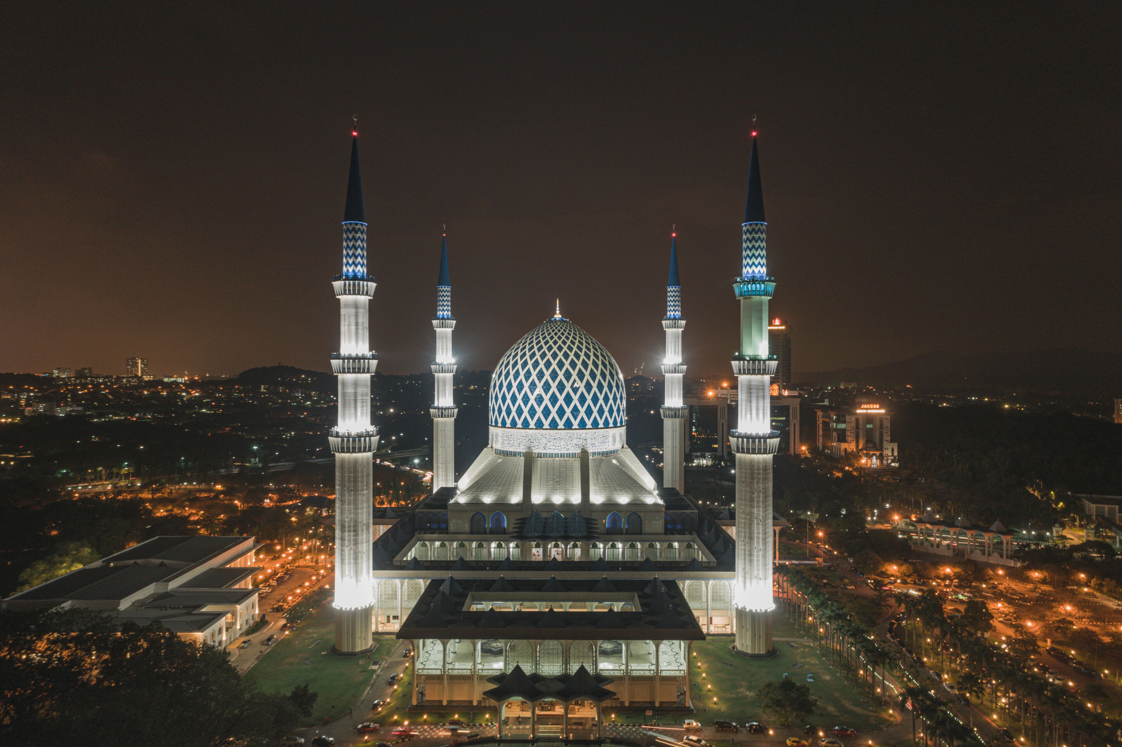 Aerial Photo of Shah Alam Mosque during night